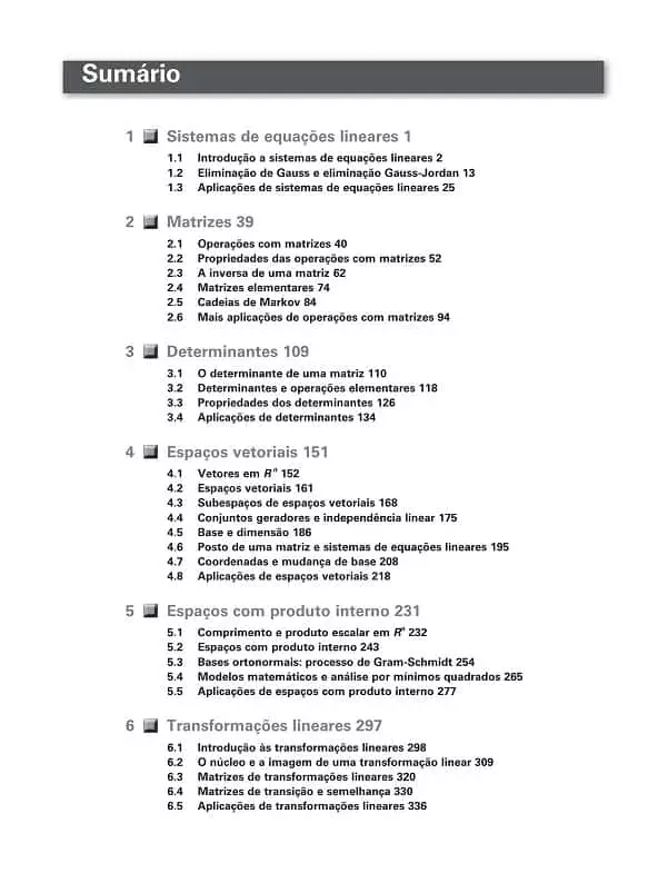 Elementos de álgebra linear table on contents p1