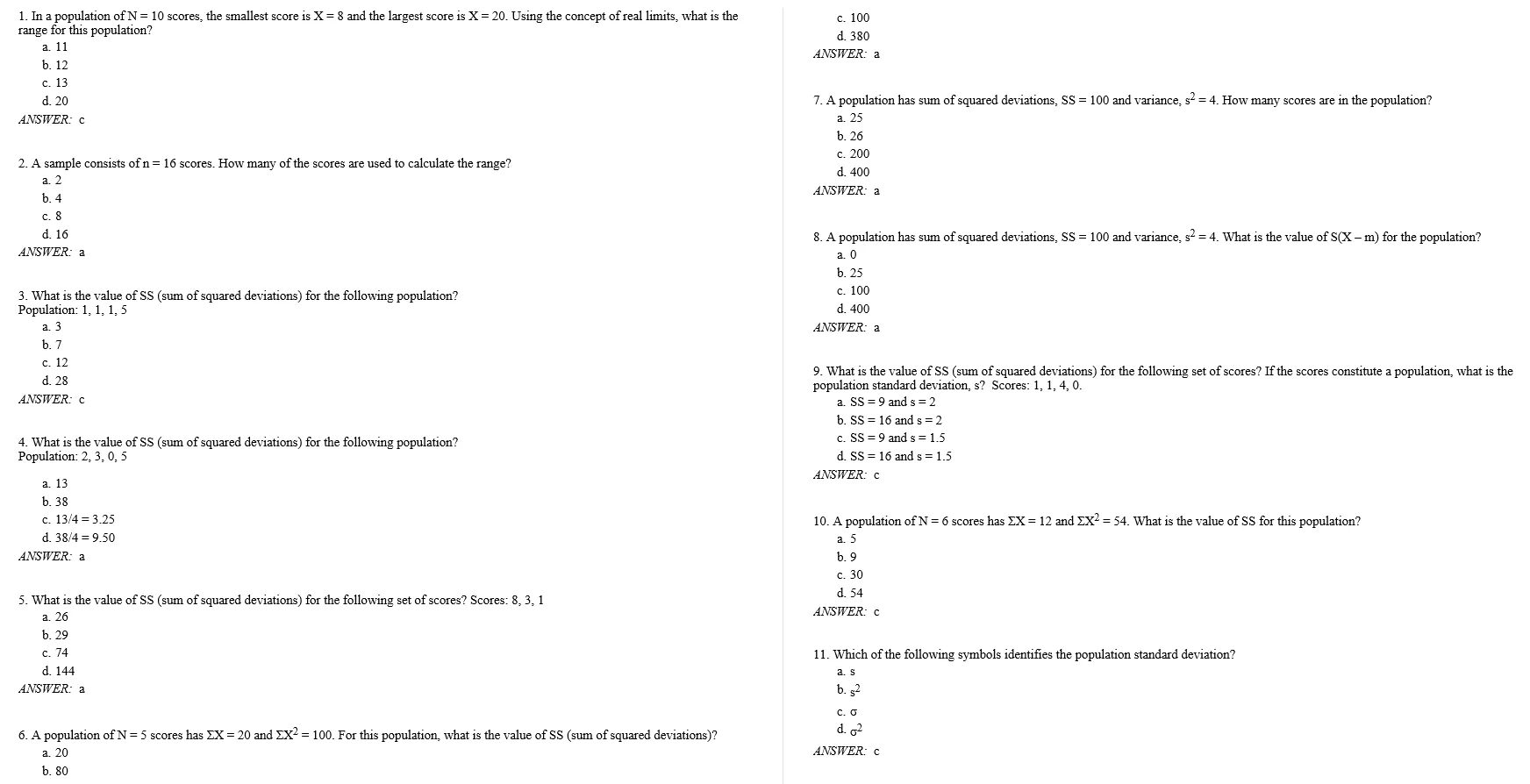 statistics 10e test bank sample