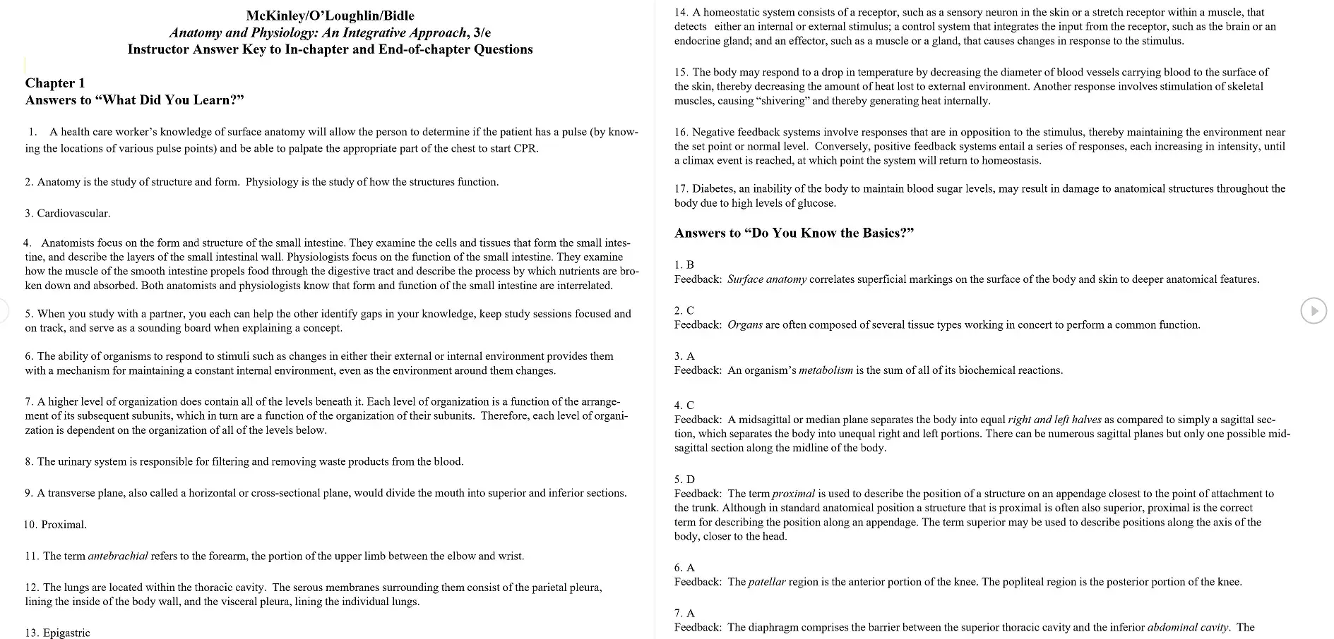 mckinley anatomy Physiology 3e solutions