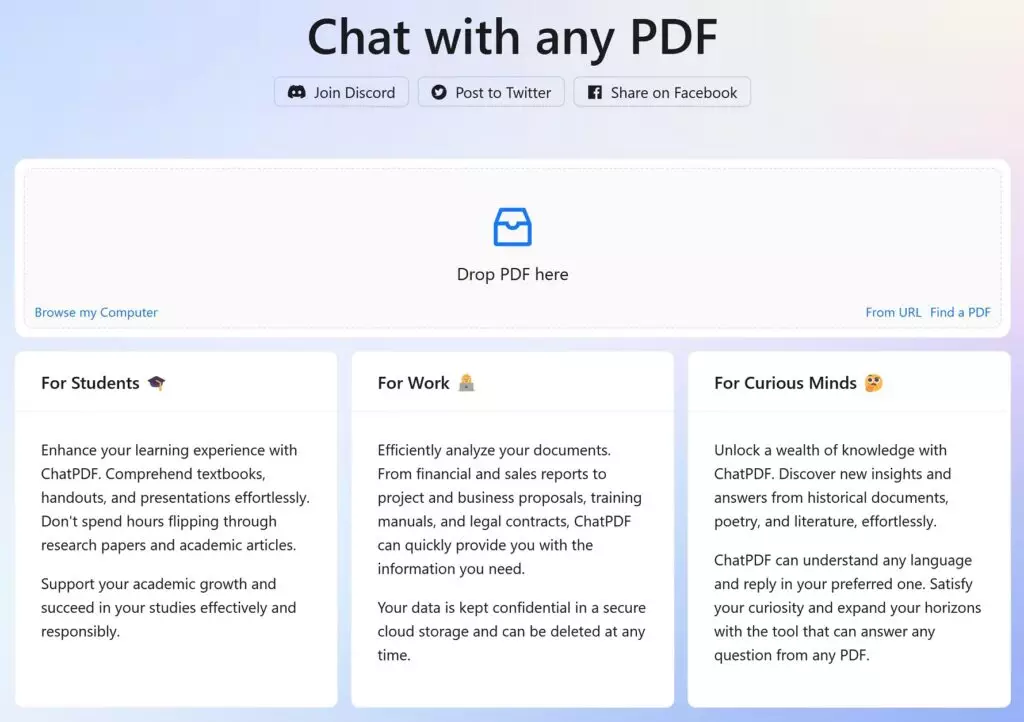 Screenshot of ChatPDF.com